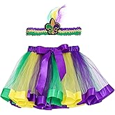 Mardi Gras Tutu Skirt with Mardi Gras Headband, Layered Tulle Princess Ballet Dance Skirt