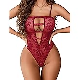 Avidlove Women Sexy Lingeries Deep V Teddy Lingerie Lace Bodysuit Hollow Out One Piece Mini Babydoll
