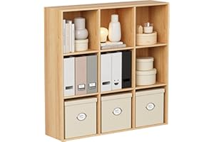 VDNEND Bookcase, Wooden Standing Shelf, Cube Shelf with 9 Compartments and Closed Back Panel, Living Room, Room Divider Shelf