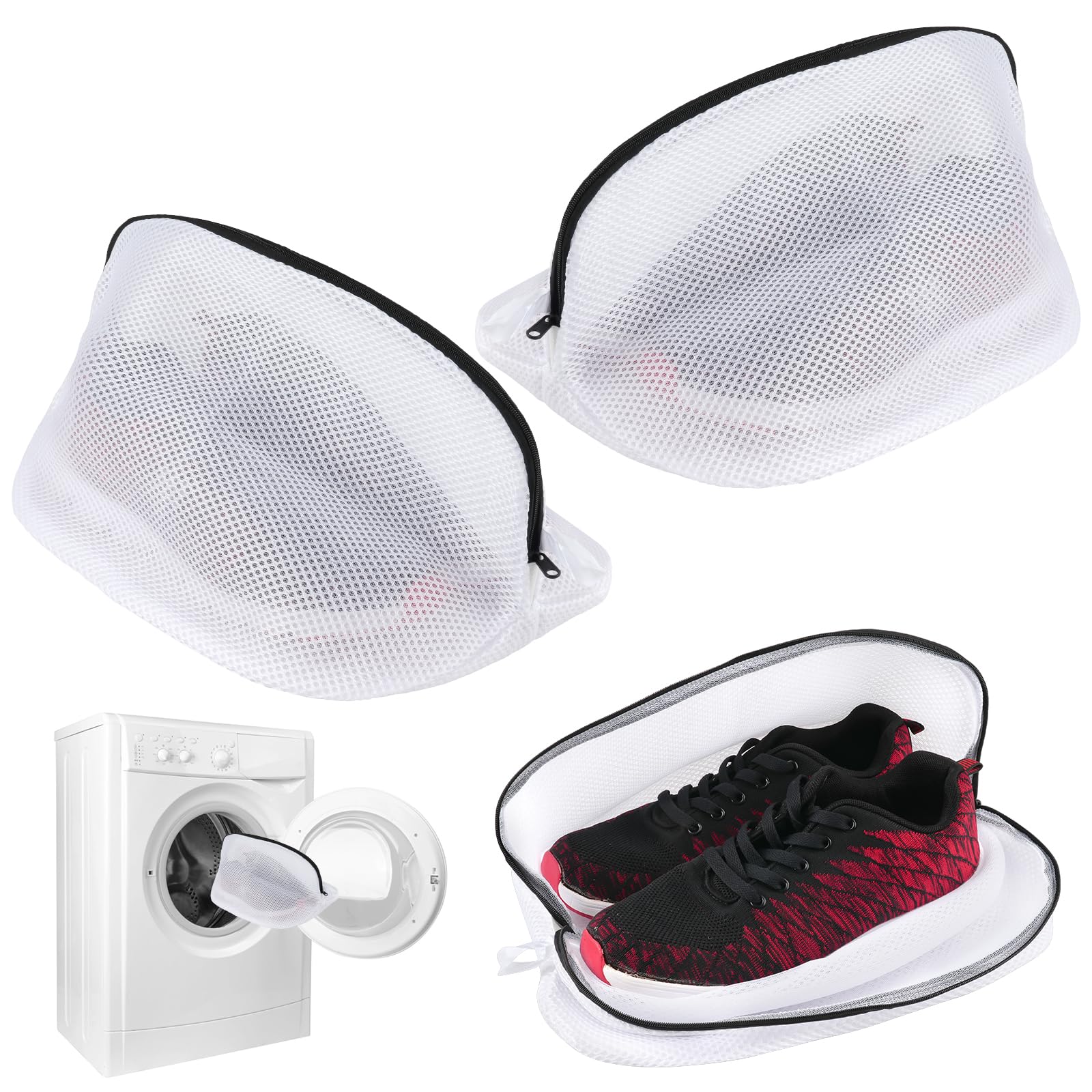 3 Pcs Shoe Washing Machine Bag, Reusable Trainer Washing Machine Bag, Mesh Laundry Shoe Bags with Zip Closure for Sneakers, Socks, Bras