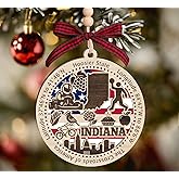 BurkeDesign Indiana State Wooden Ornament - States Christmas Ornaments - in State - Moving to Indiana Gift - First Christmas to in - 2 Layer Ornament Wooden 4Inch