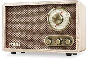 Victrola Willow – Retro Wood Bluetooth Radio with Built-in Speakers: Elegant & Vintage Design, Rotary AM/FM Tuning Dial, Bass & Treble Control, Wireless Streaming (Natural)