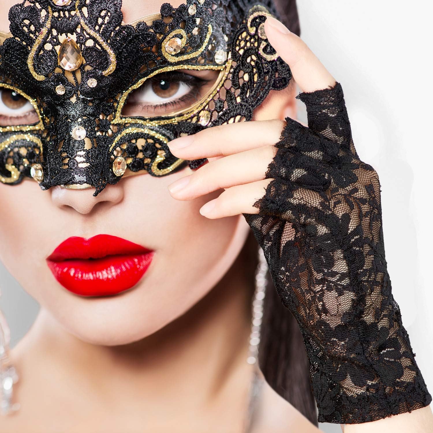 3 Pairs Lace Fingerless Gloves Elbow Lace Up Gloves Black Lace Satin Gloves Black Bridal Short Gloves at  Women’s Clothing store