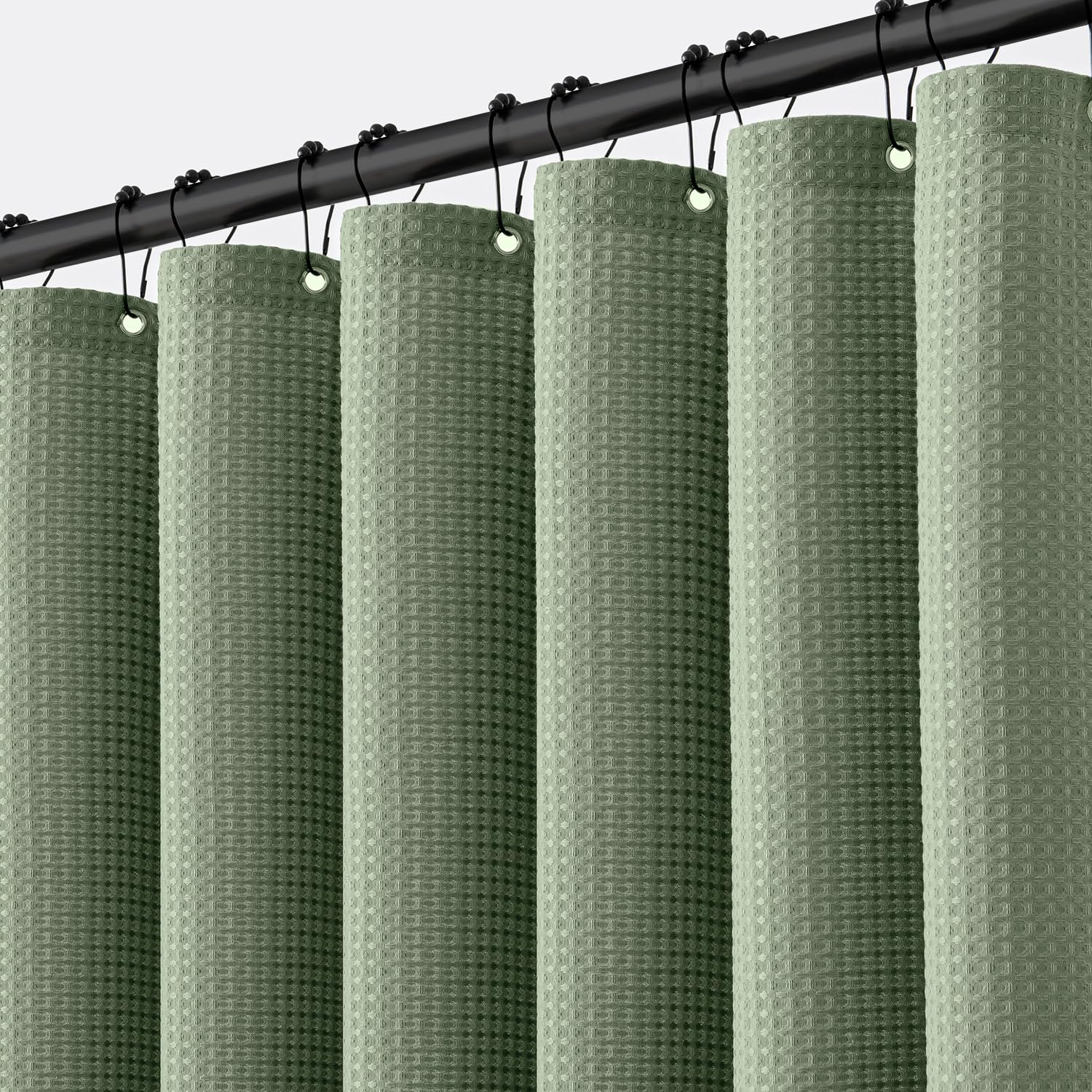 MIULEE Waffle Weave Fabric Shower Bath Curtain with 12 Metal Hooks