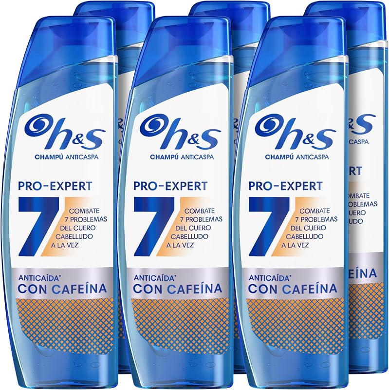 H&s pro-expert 7 shampoo anticaspa antiqueda 300ml com cafeína. combate 7 sintomas de caspa para proteção completa do couro cabeludo. previne a queda de cabelo, clinicamente comprovado, pacote com 6