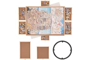 VEVOR 1500 Piece Puzzle Board with 6 Drawers and Cover, 32.7"x24.6" Rotating Wooden Jigsaw Puzzle Plateau, Portable Puzzle Ac