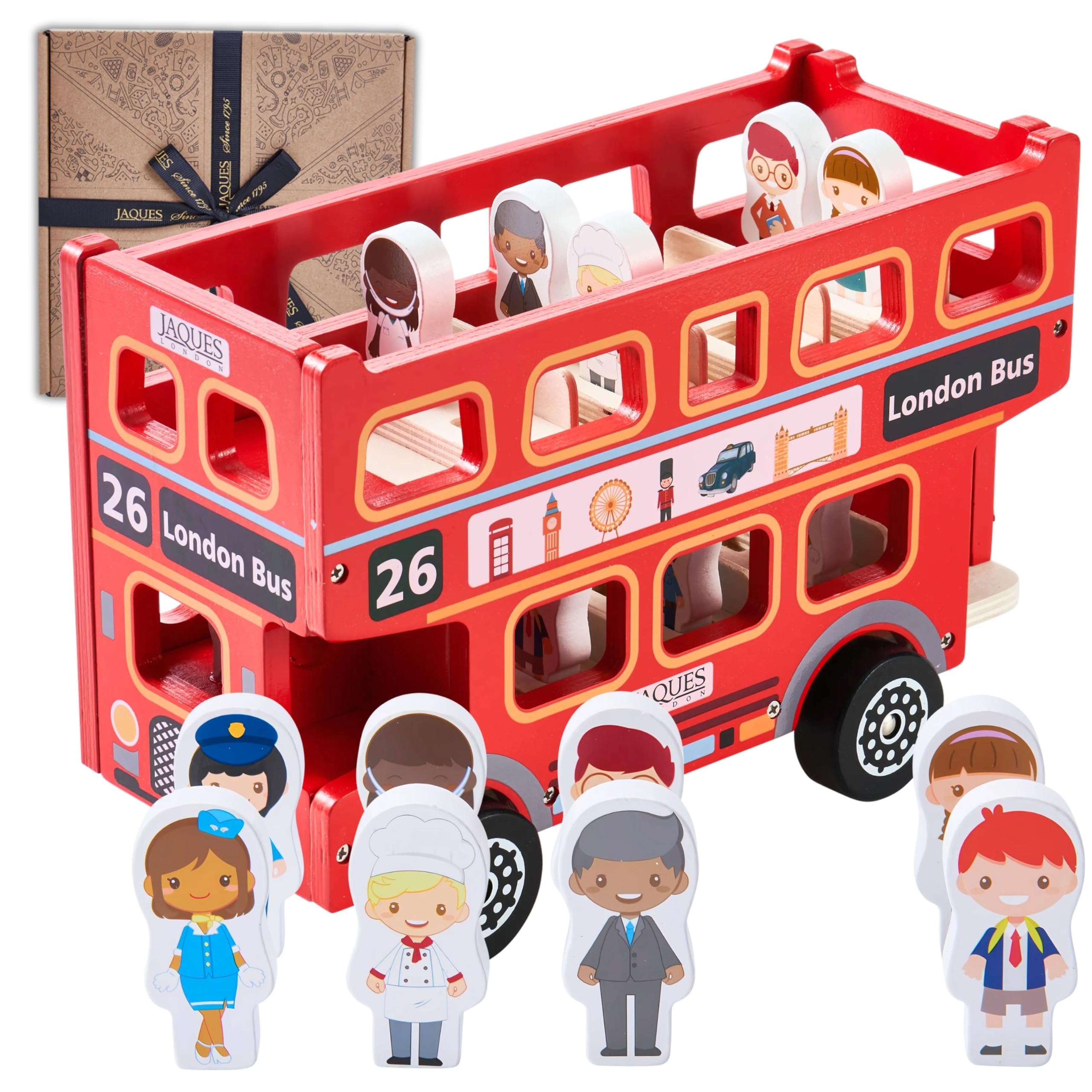 Jaques of London Bus Toy for 2 Year Olds | Red Double Decker Toy with Wheels | Perfect Wooden Toys for Toddlers | Classic Wooden Toys for Children