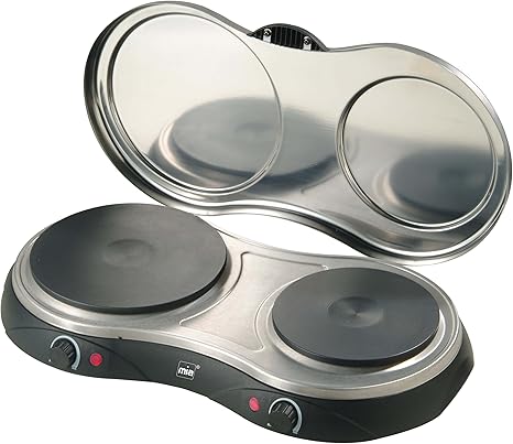 Mia KP8500 Edelstahl-Doppelkochplatte mit Abdeckung: Amazon.de: Elektro