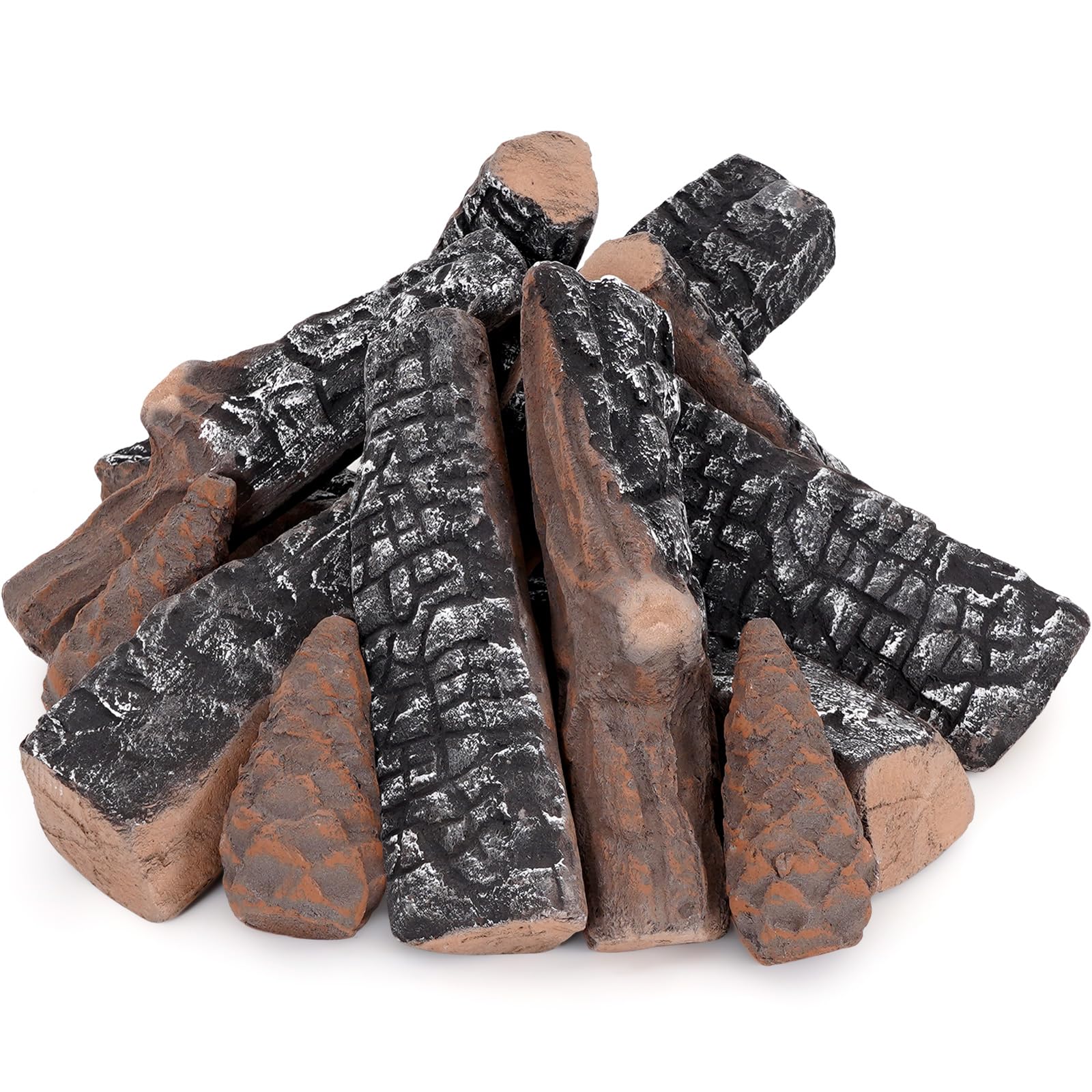 Photo 1 of 11 Pcs Small Gas Logs Set - Realistic Ceramic Logs with Pine Cones for Indoor/Outdoor Gas Fire Pits, Fireplace, Ventless Faux Fireplace Wood - Lightweight Fake Logs Decor