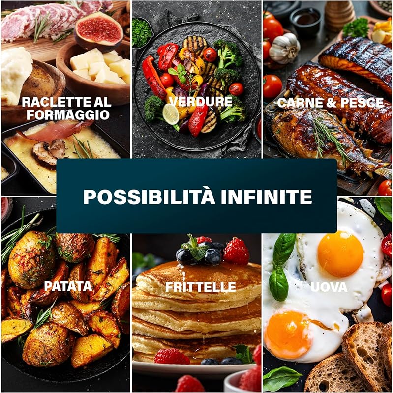 6 Party Grill raclette 162725, 800 W, 6 Persone, Forma rotonda intelligente, Nero