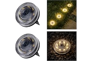 OPOIRA Glass Solar Ground Lights with Crystal Style, Modular-Design Waterproof In-Ground Light for Patio Pathway Lawn Yard Deck Walkway, Decorative Disk Lighting for Garden Bed, Warm White (2 Pack)
