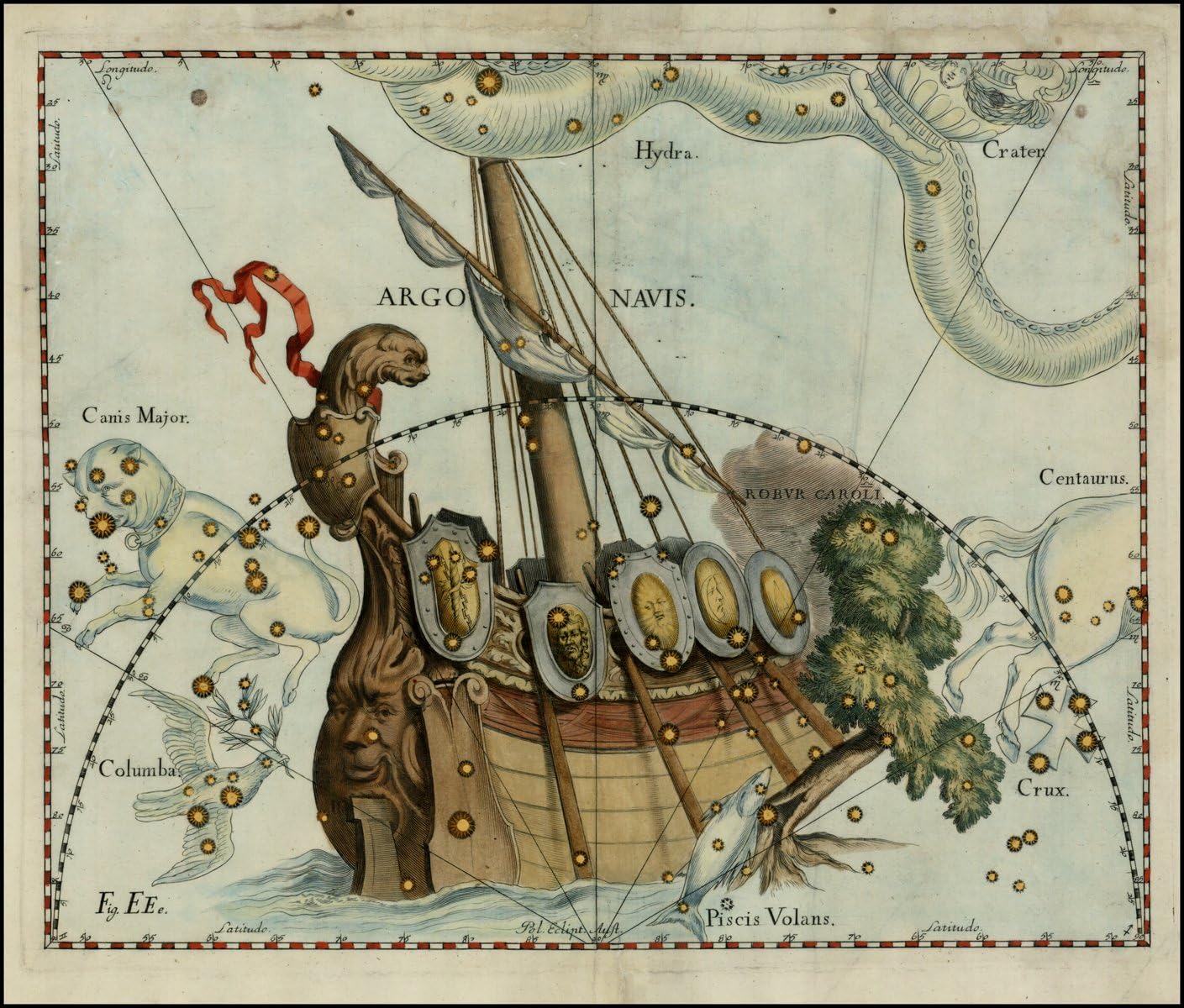 Modern poster of 1687 antique celestial chart print by Johannes ...