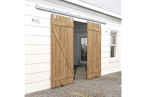 HARDJULAN 12FT Heavy Duty Galvanized Steel Exterior Sliding Barn Door Hardware Kit, 450 lbs Capacity,Kit for Outdoor,Fit MAX 2 X Door Width 72in