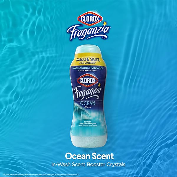 CLOROX FRAGANZIA LAUNDRY SCENT BOOSTER CRYSTALS, IN-WASH FRAGRANCE BEADS FOR FRESH-SMELLING CLOTHES & LINENS, SAFE FOR ALL FABRICS & COLORS, EASY-POUR BOTTLE, OCEAN SCENT, 70 OZ