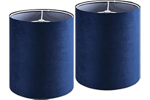 GO&SO Drum Lamp Shades Set of 2 Small Blue Velvet Lampshade 9.8"Top×9.8"Bottom×10.8"High(Spider) Modern Tall Lamp Shades for Table Lamp & Bedside Lamps Replacement in Hand Crafted-Art Decor