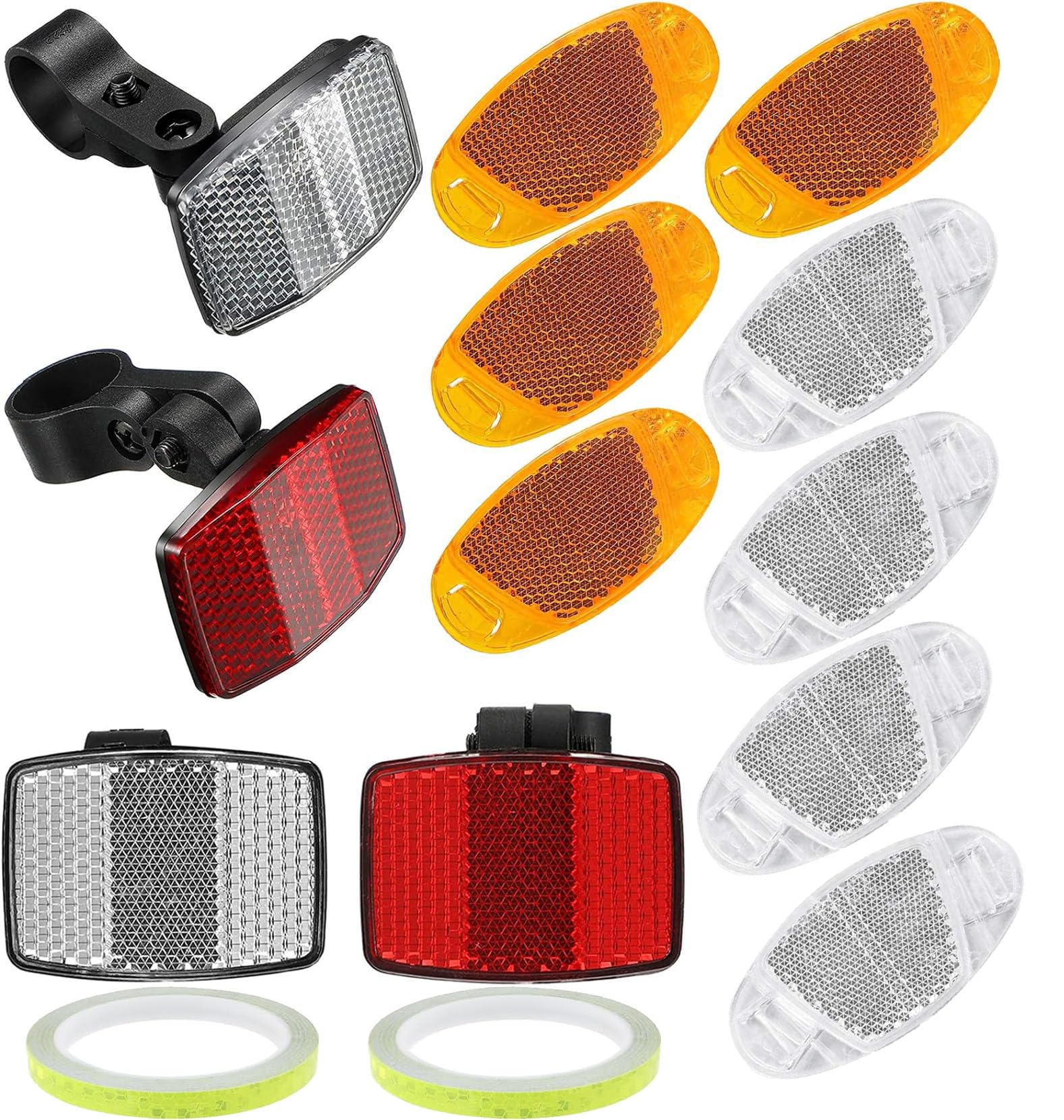Voarge Pack of 14 Bicycle Reflectors, Bicycle Reflectors, Front Rear with Holder, 8 m Reflective Strips, Reflectors, Bicycle Accessories for Bicycle, Mountain Bike, Road Bike, Adults, Children