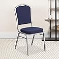 EMMA + OLIVER 4 Pack Crown Back Stacking Banquet Chair in Navy Fabric - Silver Frame
