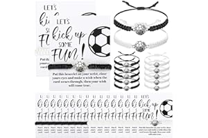 INBAGI 30 Pcs Adjustable Soccer Bracelets with 30 Pcs Cardboard Soccer Charm Bracelet Party Favors Gifts for Teen Girls Sport Team Players (Black, White)