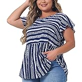 Agnes Orinda Plus Size Top for Women Boho Floral Printed Round Neck Ruffle Sleeve Blouses Shirts 2024