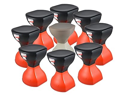 SARANGWARE Pinakin Stool Foldable Red & Black (Pack of 8) with Ivory & Brown (Pack of 1)