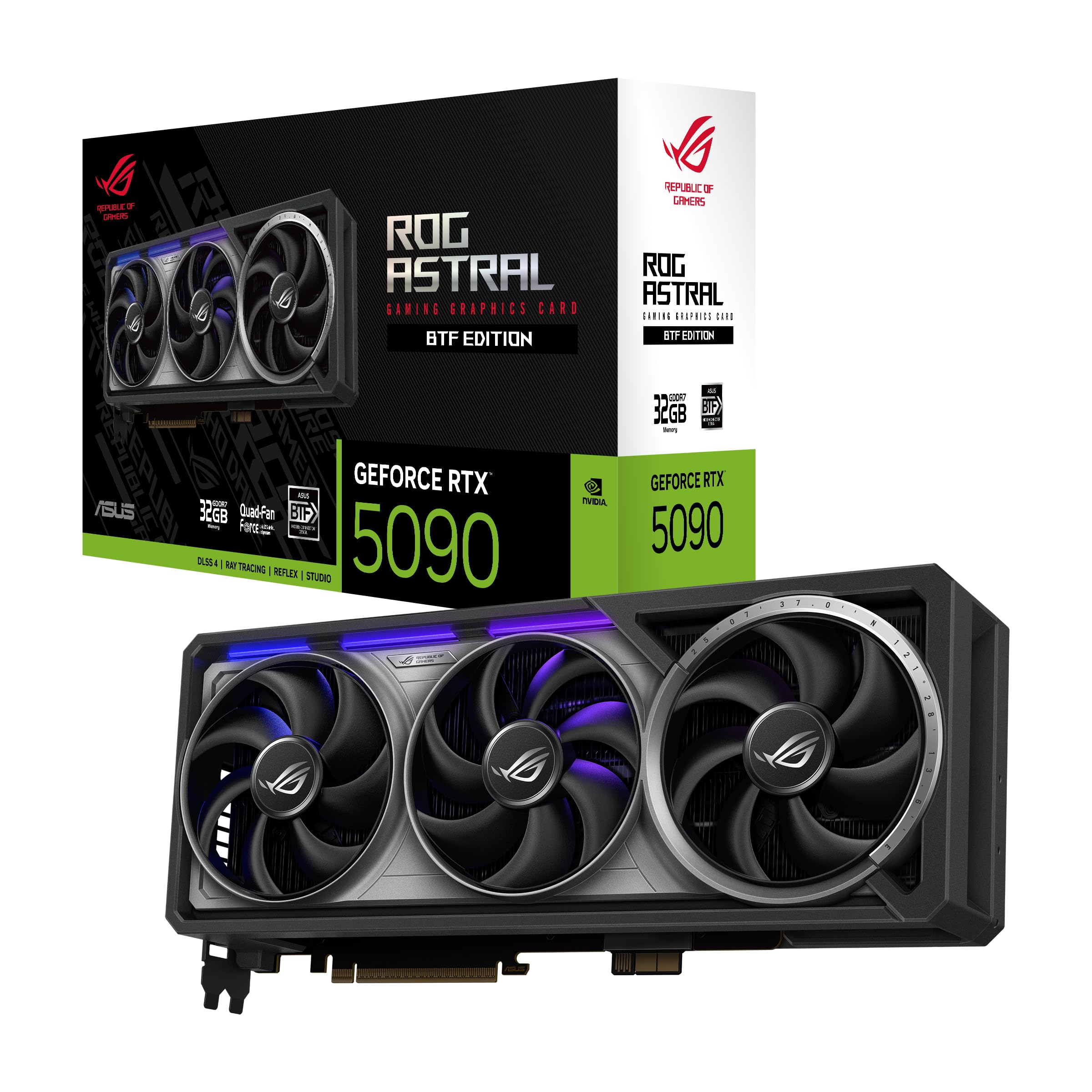 ASUS ROG Astral GeForce RTX 5090 32GB GDDR7 Gaming Grafikkarte (Nvidia GeForce RTX5090, Vier Lüfter, 3.8-Slot-Design, PCIe 5.0, 2X HDMI 2.1b, 3X DisplayPort 2.1a, ROG-ASTRAL-RTX5090-32G-GAMING)
