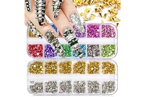 HYWWPFLAY 24 Grid 3D Cone Nail Art Charms Metal Rivet Stud Punk Nail Charm Nail Art Studs Spike Nail Jewels Gold and Silver Spikes Nail Charms Nail Decorations DIY Craft Supplies