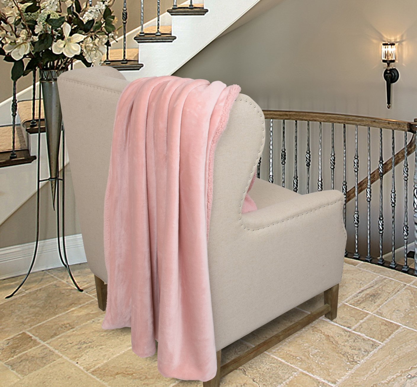 Pink Sherpa Throws Blanket,Luxury Reversible Match Color Super Soft