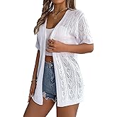 Spicy Sandia Women's Short Sleeve Crochet Cardigan Sweater for Summer Lightweight