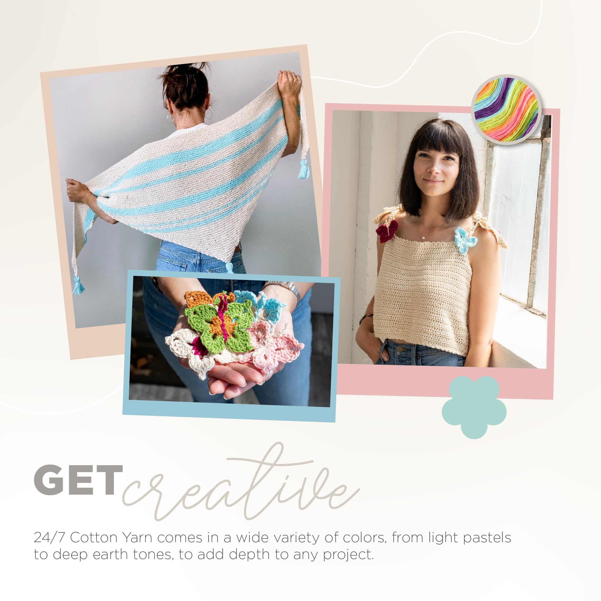 Lion Brand Yarn Lightweight 24/7 Cotton Yarn for Knitting, Crocheting, and Crafts, Ecru, 1 Pack