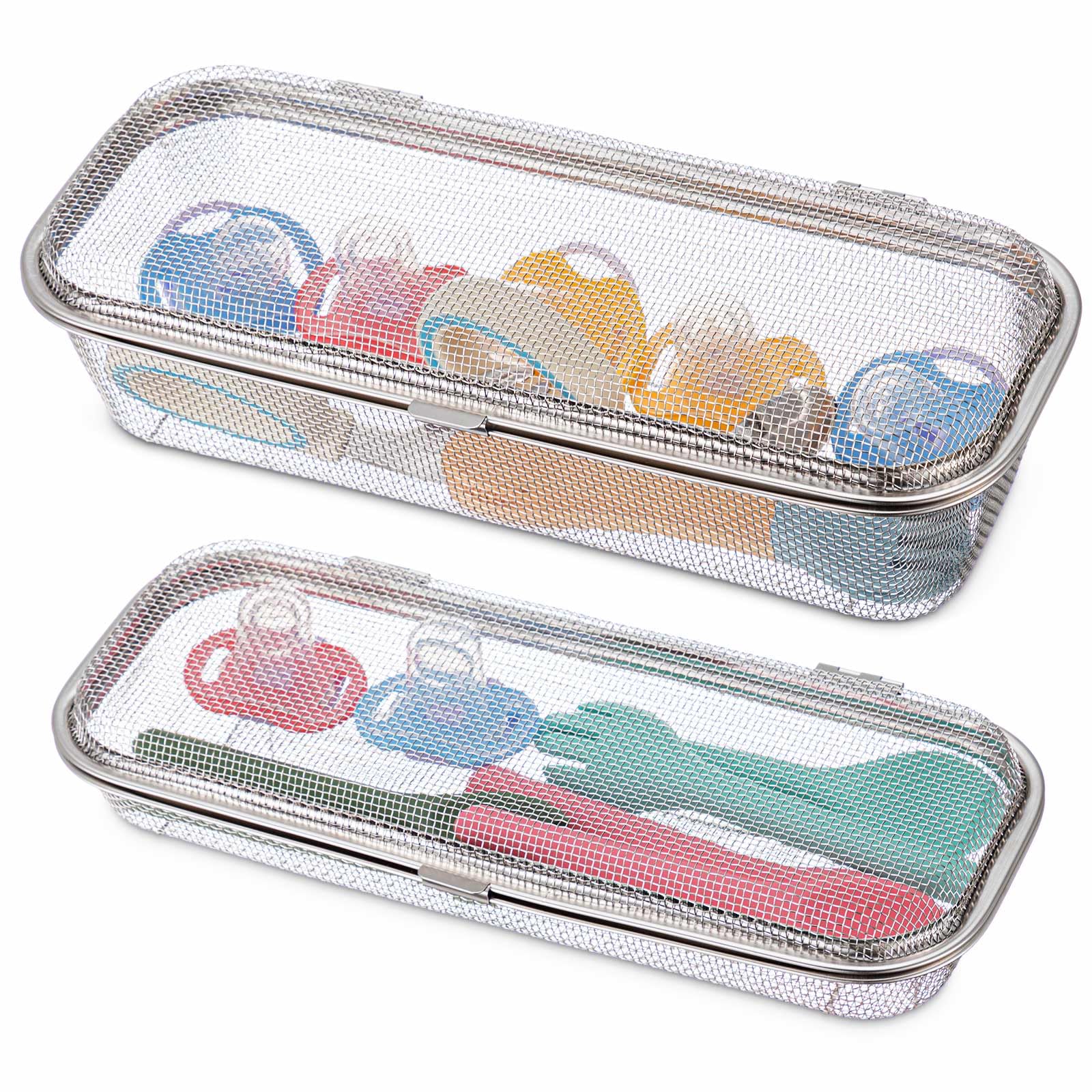 Photo 1 of LemonRoad 2 Pack Stainless Steel Dishwasher Basket, Replacement Utensil Mesh Drain for Small Bottle Parts, Pacifiers, and Accessories, Scoops, Forks, Chopsticks Cleaning (Large+medium)