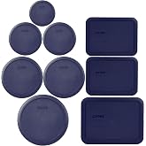 Pyrex 9-Piece Blue Food Storage Replacement Lid Set - Made in USA | BPA-Free Plastic | Round &amp; Rectangle Shapes | Fits 7200 | 7201 | 7202 | 7210 | 7211 | 7402 &amp; 7203 Bowls