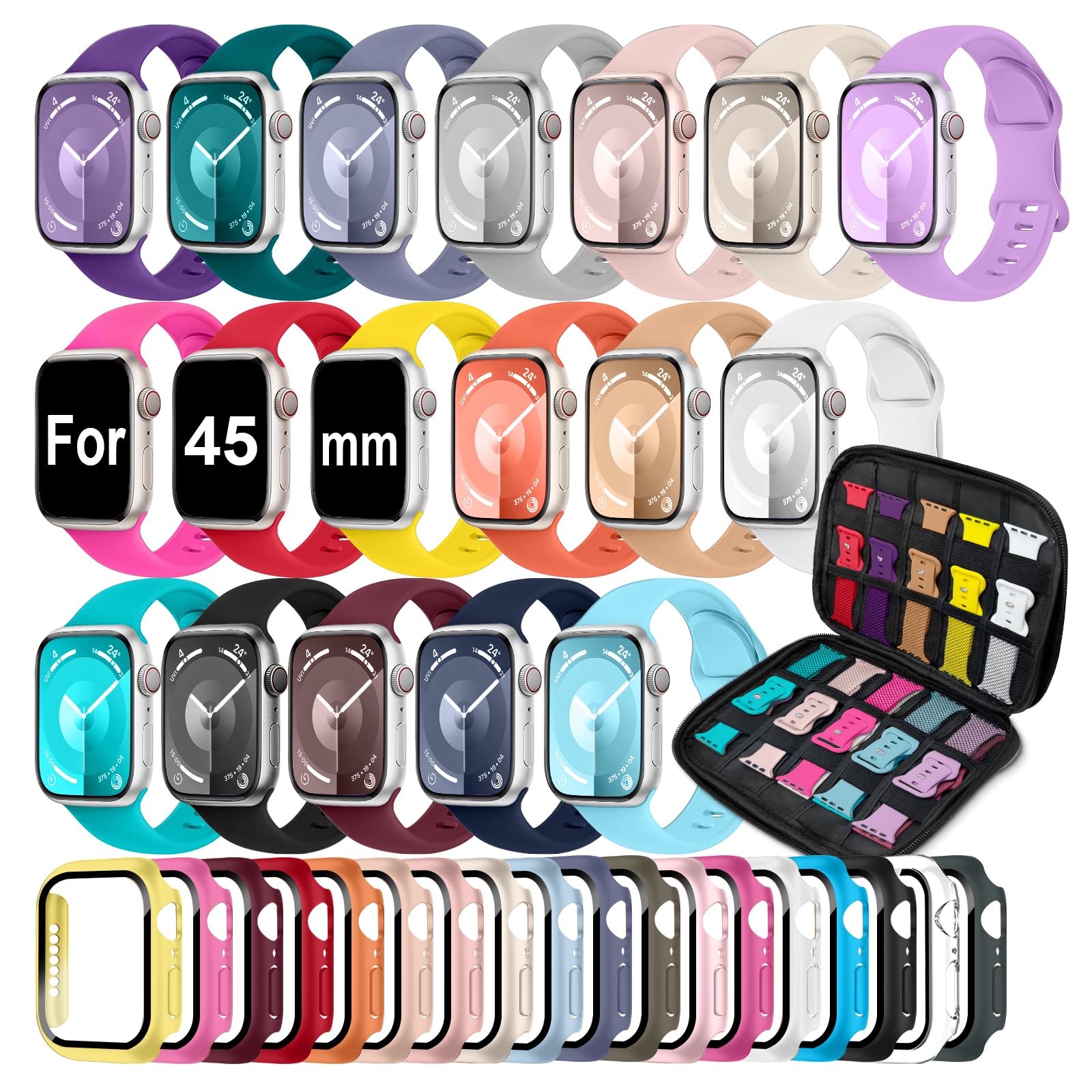 Photo 1 of 18 Pack Sport Band Compatible with Apple Watch Bands 40mm 41mm 42mm 44mm 45mm 46mm for Women Men, iWatch Screen Protector Case&Organizer - (Compatible for Apple Watch 45mm Series 9/8/7)
