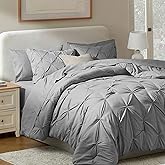 Nestl Queen Comforter Set 7 Piece - Pinch Pleated Comforters Queen Size Grey, Bed in a Bag Queen All Season, Queen Size Comforter Sets Bedding with Flat Sheet and Fitted Sheet, Pillowcases and Shams