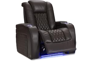 Seatcraft Diamante - Home Theater Seating - Living Room - Power Recline - Italian Leather - Powered Headrests - Cupholders - USB Charging - Ambient Lighting - Arm Storage, Single Recliner, Brown