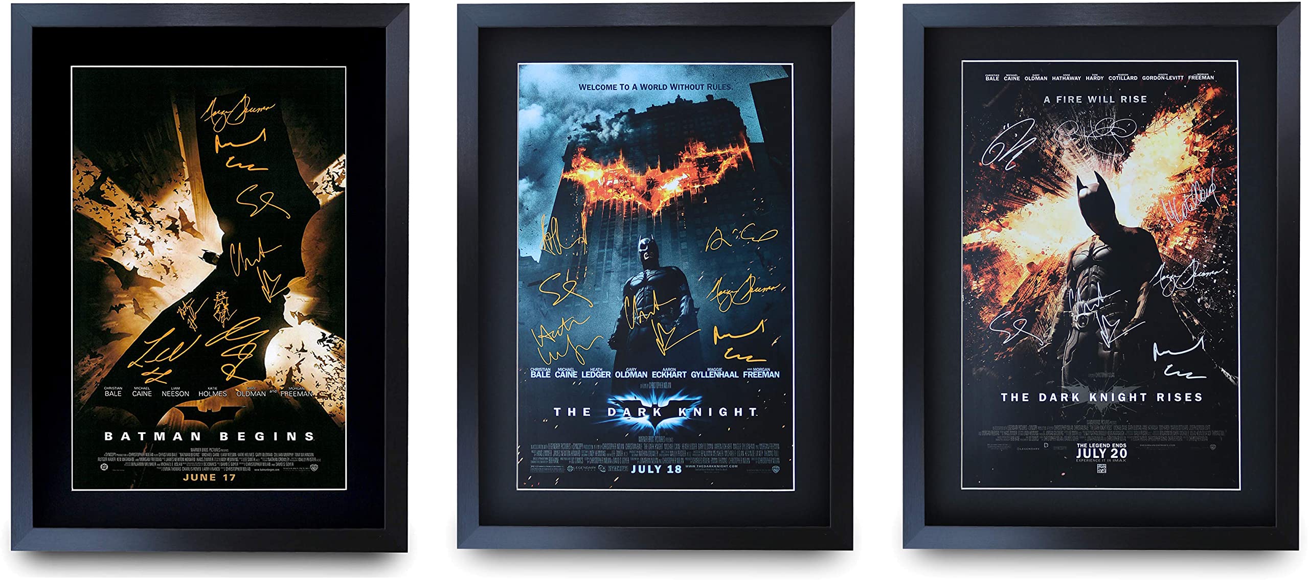 HWC Trading A3 FR The Dark Knight Collection All 3 Christian Bale Gifts Printed Poster Signed Autograph Picture for Movie Memorabilia Fans - A3 Framed