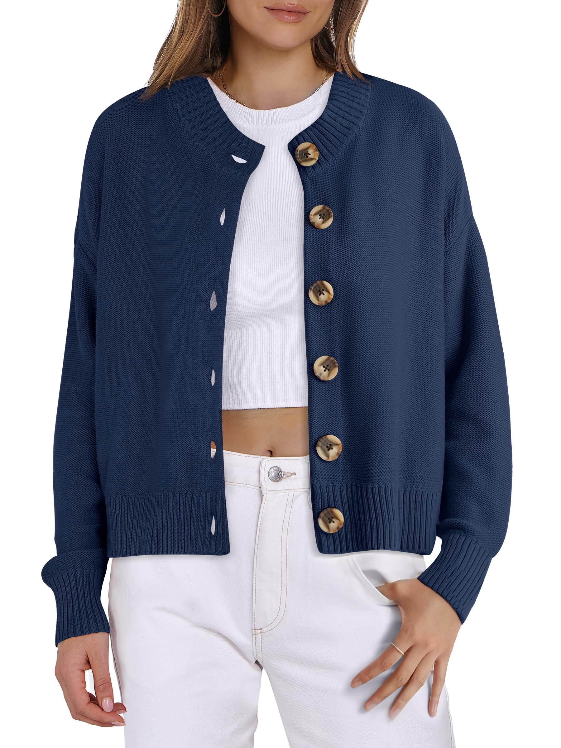 GraceSelect Women's Chunky Knit Button-Down Cardigan - Long Sleeve Crewneck Sweater (Multiple Colors & Sizes) - View #9
