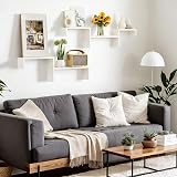 SRIWATANA Floating Shelves Set of 5 Paulownia Wood White Wall Shelves view 5