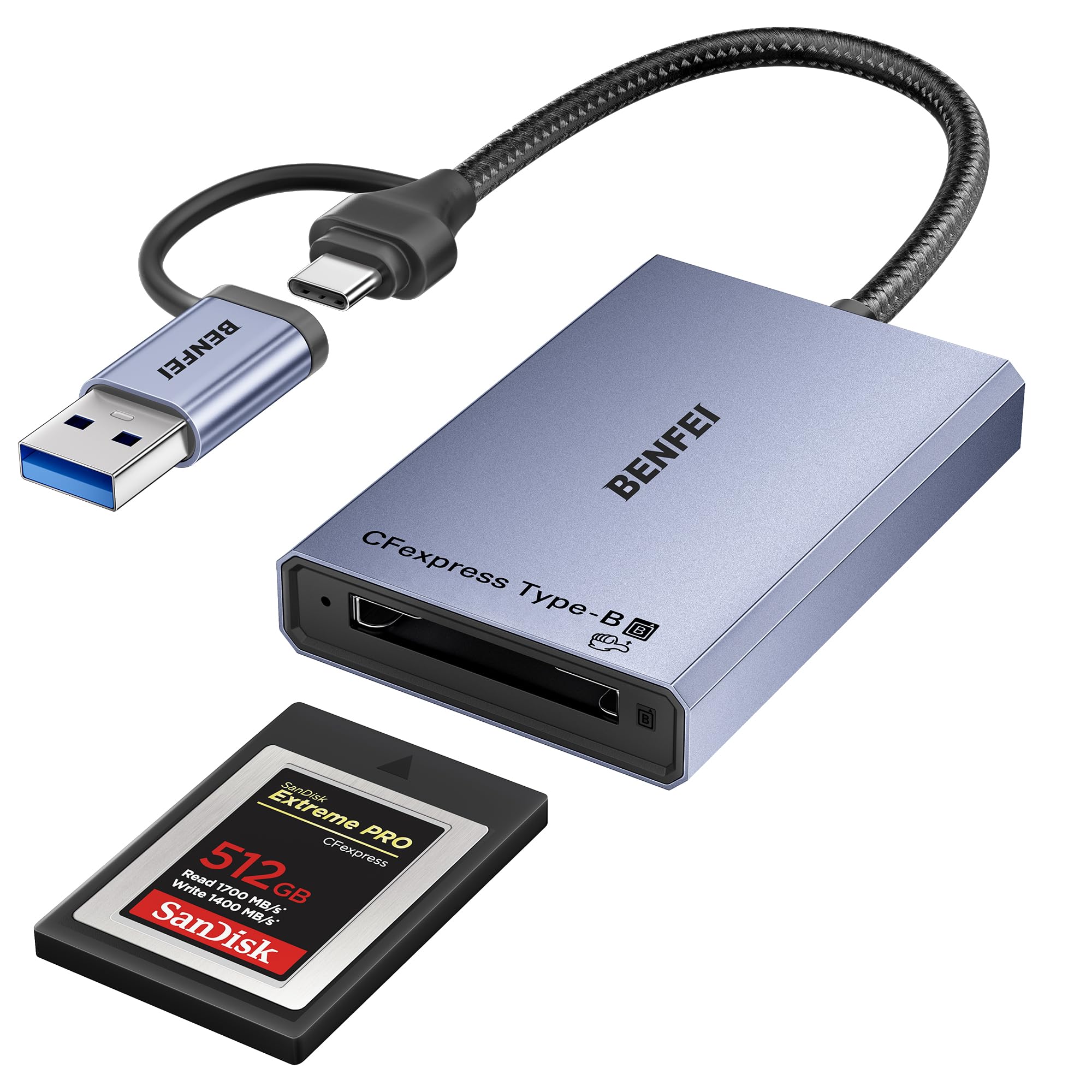 BENFEI CFexpress Card Reader 10Gbps, USB-C/USB-A 2-in-1 Type B CFexpress Adapter Compatible with Windows/Mac/Linux/Android
