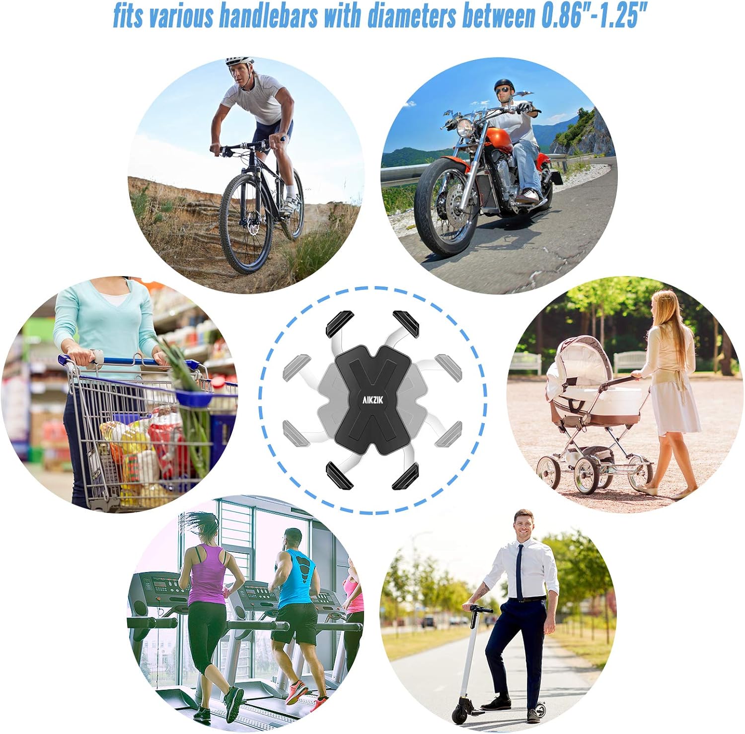 Aikzik Bike Phone Mount for Motorcycle, Stainless Steel Clamp Arms Bicycle Phone Holder Fits Phone Xs Max XR X 8 7 6 Plus, Samsung S10 9 8, Galaxy S9 8 7, Google Pixel, GPS Other Devices from 4" to 7": Electronics