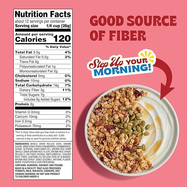 BACK TO NATURE GRANOLA CEREAL – GLUTEN FREE, NON-GMO, PLANT BASED SNACKS MADE WITH WHOLE GRAIN ROLLED OATS – CRANBERRY PECAN, 11 OUNCE (PACK OF 6