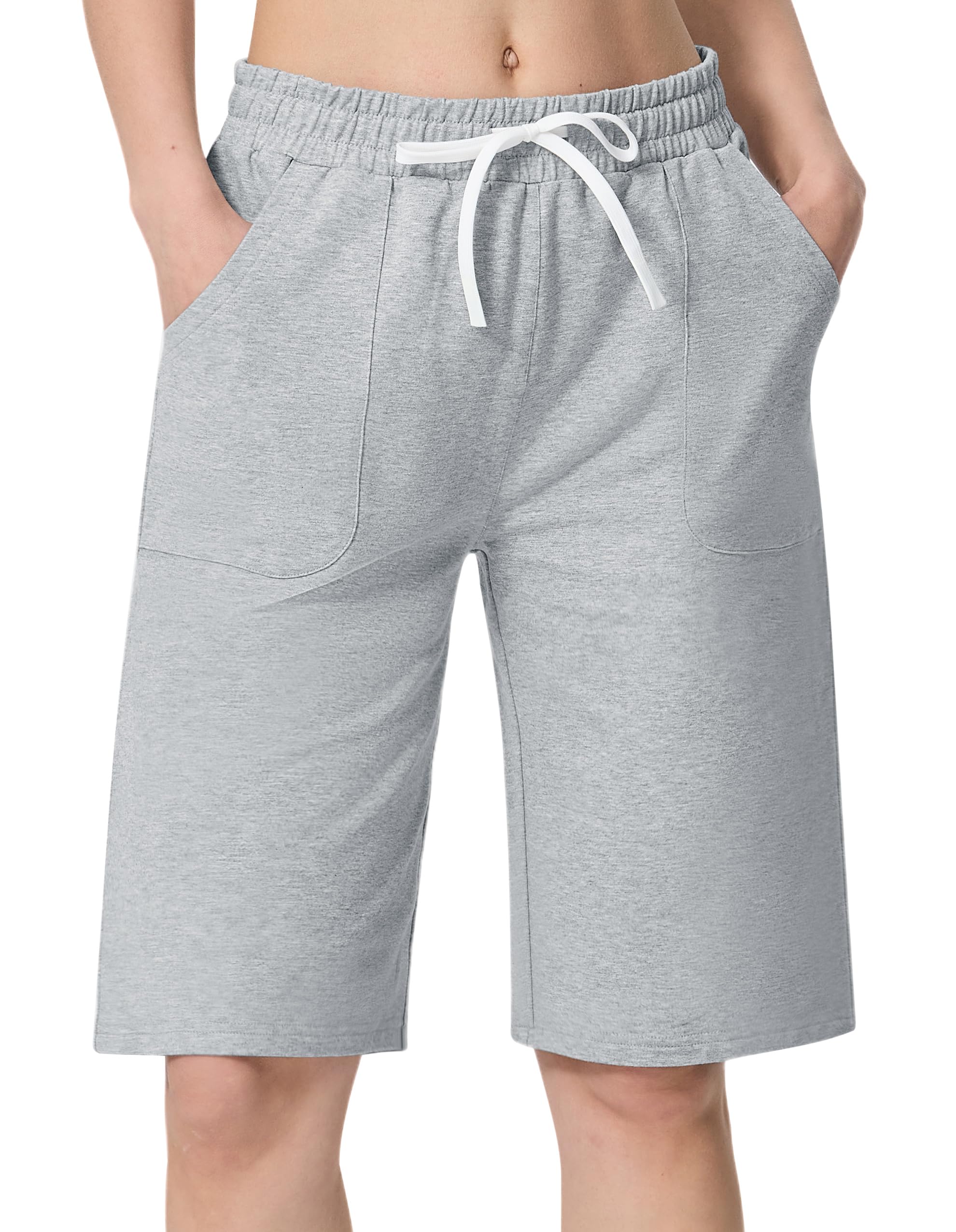 Photo 1 of SPECIALMAGIC Bermuda Sweat Shorts Women with Pockets Cotton 12 Inch Athletic Lounge Workout Shorts,Light Grey,L