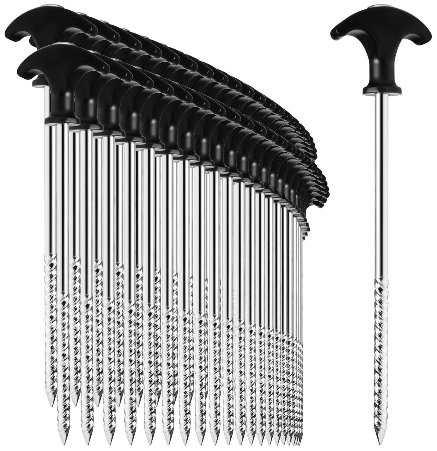 COM-FOUR® 48x tent pegs made of steel - robust ground pegs with thread for camping and outdoors - ideal for normal and hard ground with a T-handle
