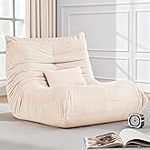 Bean Bag Chair for Adults - Large Bean Bag Chairs with Lumbar Pillow, Oversized Corduroy Memory Foam Boneless Chair with High-Rebound, Lazy Floor Sofa for Reading Gaming Living Room Bedroom, Beige