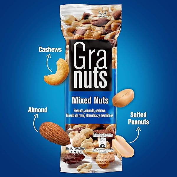 GRANUTS MIXED NUTS | ALMONDS, PEANUTS & CASHEWS | CRUNCHY + SOFT TEXTURES | ON-THE-GO SNACK | 1.41 OZ (12 INNER PACKS)