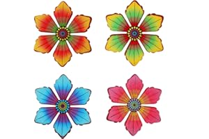 AFFORT Metal Flower Wall Art Decor,4 Pack Metal Colorful 10'' Flower Outdoor Sculpture Iron Outdoor Hanging Decor Ornaments Metal for Front Yard Fence Patio Balcony Garden Decorations (Flower)