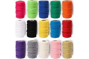 ZEAYEA 15 Rolls Macrame Cord, 3mm x 480 Yards Natural Cotton Macrame Rope, 4-Strand Twisted Soft Cotton Twine String Cord for Artworks, Wall Hanging, Plant Hangers, Crafts, Knitting, 15 Colors