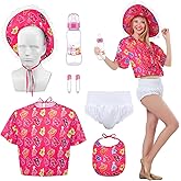 Maiteenly 7 Pcs Adult Baby Funny Costume for Halloween Baby Costume Oversized White Diaper Bonnet for Halloween Party