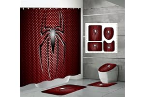 CRYTORON Shower Curtain Set Bathroom Accessoriesgers，Superhero Bathroom Spider Bathroom Set Include Shower Curtains Bath Mats Toilet Lid Cover with Hook 4 Pcs(72in x 72in)