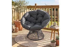 ORALNER 40" Rattan Papasan Chair, Outdoor Indoor Wicker Swivel Chair with Soft Cushions, 360° Rotation, for Garden, Balcony, 