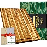 BEEFURNI Teak Wood Cutting Board with Juice Groove Hand Grip (XL, 24x18x1.5"), Extra Large Cutting Boards for Kitchen, Butcher Block, Serving & Charcuterie Board, Christmas Gift Box, 1-year Warranty
